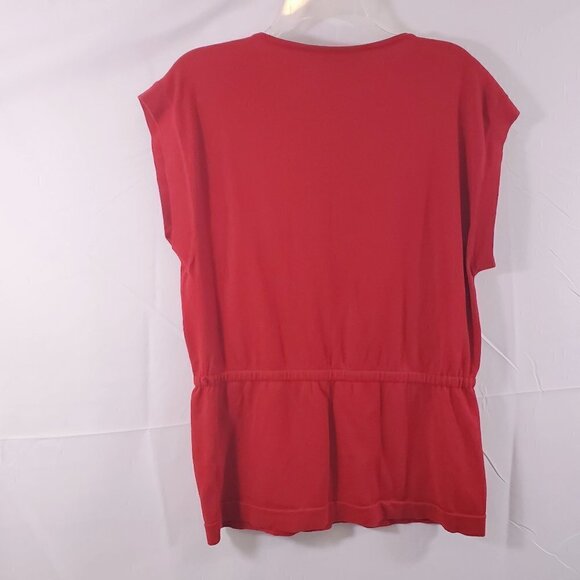 Anne Klein Women’s Red Round Neck Short Sleeve Elastic Waist Blouse Size Large - Picture 16 of 16